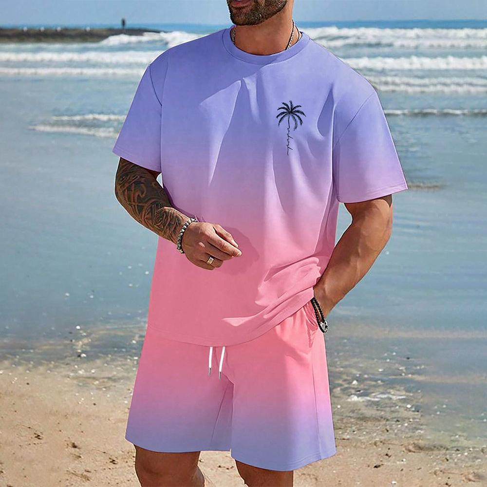 Hawaii-Set, europäisches und amerikanisches trendiges Strand-Kurzarmhemd, Herren-Dopamine-Strand-Shorts-Set, weich und bequem S