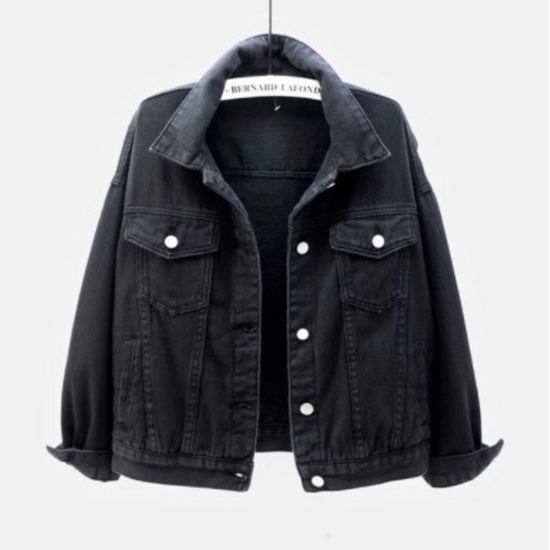 Damen Jeansjacken Herbst Y2k Streetwear Mantel Rosa Jean Jacke Casual Tops Lila Übergroße Tops Lady Oberbekleidung S schwarz