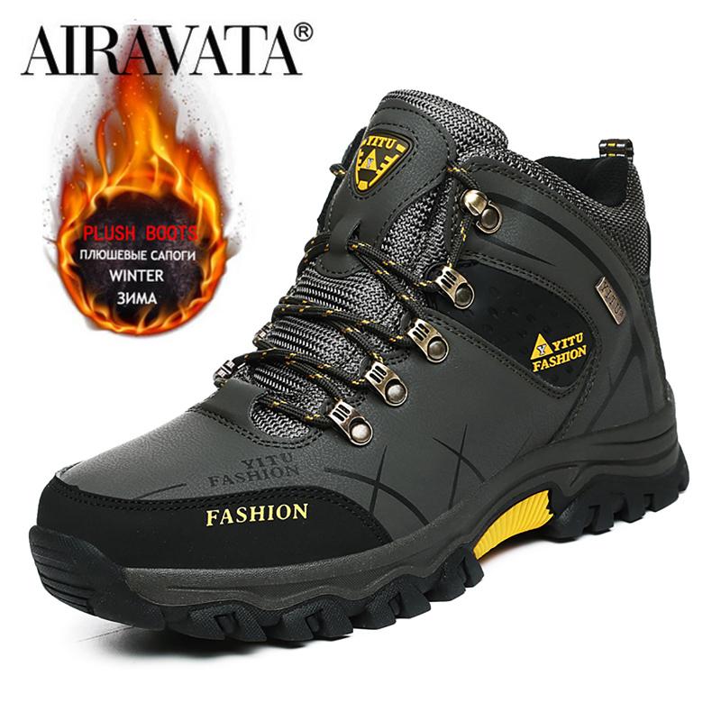 Männer Winter Stiefel Plüsch Warme Wanderschuhe Mann Outdoor Trainer Männliche Arbeitsschuhe Größe 39-47 39 grün