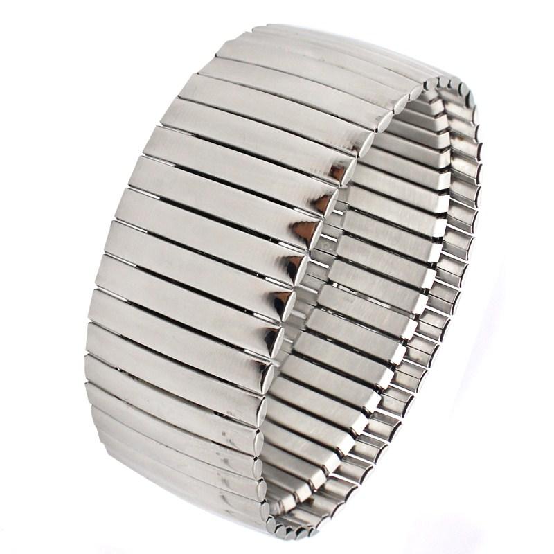 Edelstahl Modeschmuck Armreifen Armbänder Lässig Damen Herren Silberfarbe Breite Elastische Armbänder Großhandel