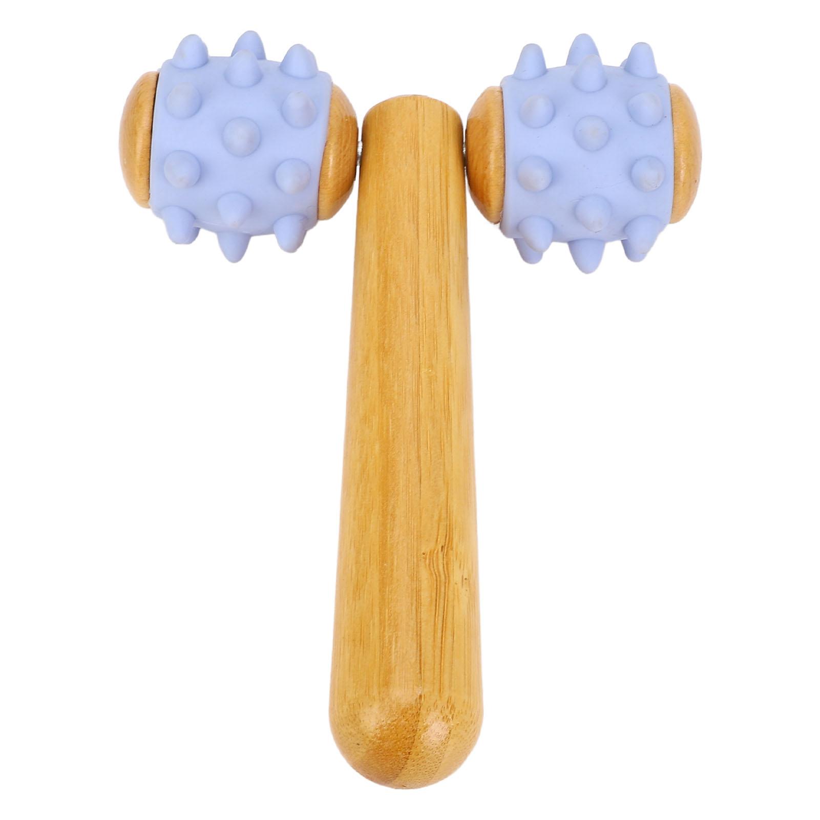 2 Räder Handheld Massage Roller Entspannung Ergonomischer Holz Muskelmassage Roller für Taille Hüften