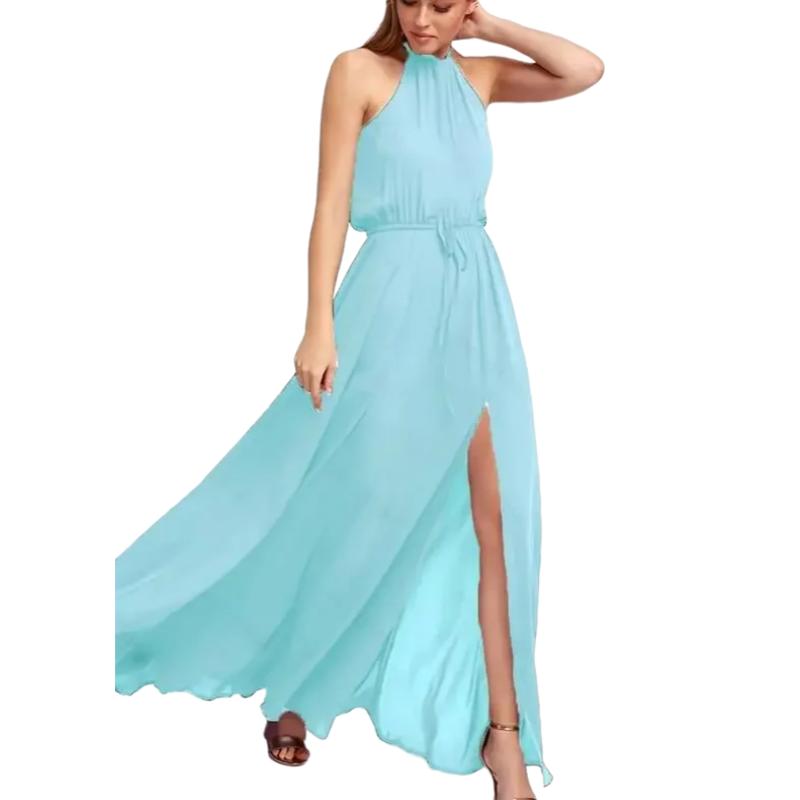 2024 sommer Langes Kleid Hohe Split Boho Strand Kleid Tunika Maxi Kleid Frauen Abend Party Kleid Sommerkleid Vestidos de festa XXL XXXL himmelblaue