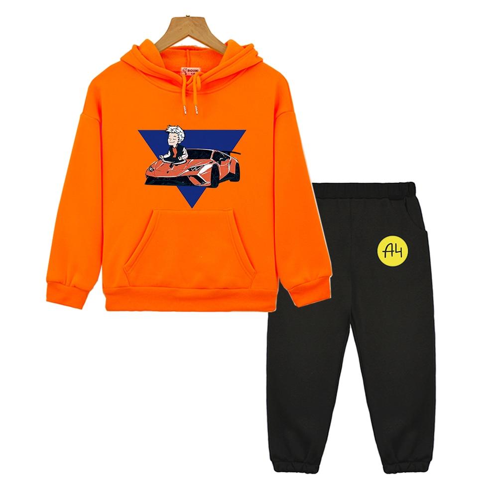Merch a4 Hoodies Kinderbekleidung Top Hosenanzug Herbst Jungen Mädchen Sweatshirt Tops Merch A4 Lässige Babykleidung Kinder Set 140 black
