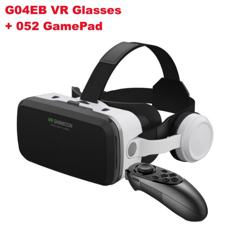 VR-Brille, 3D-Virtual-Reality-Brille, Stereo-Headset-Version für 5,5-7-Zoll-Mobiltelefone, unterstützt Joystick 【5】With 052 GamePad schwarz/weiß