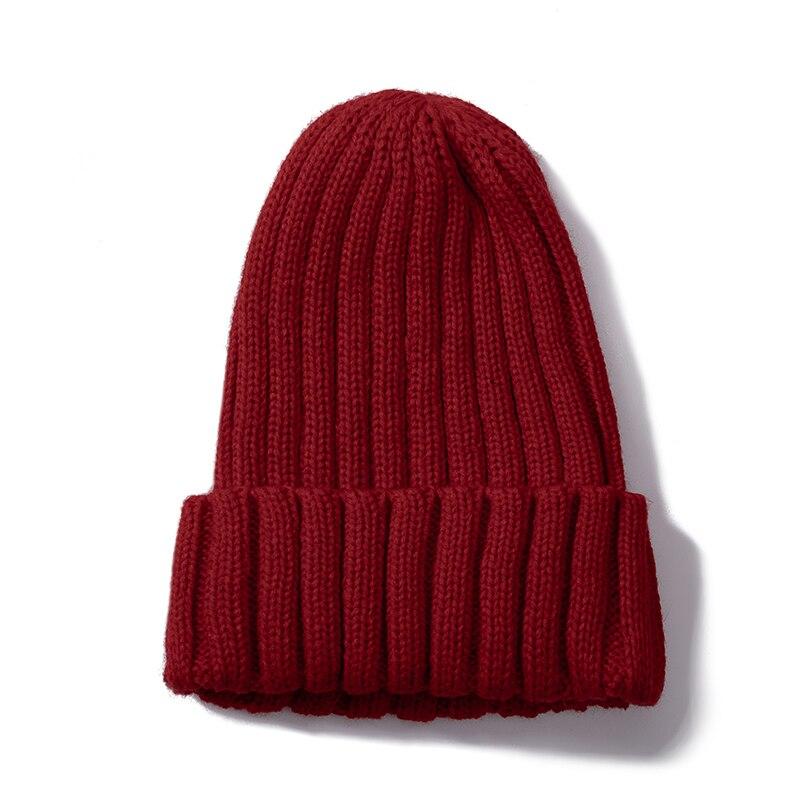 Klassische tägliche Damen-Wintermütze, einfarbig, warm, weich, Hip-Hop-Herbst-Strickmütze, kanadische Farben, Streetwear, Beanies-Kappe 54cm-58cm wein rot
