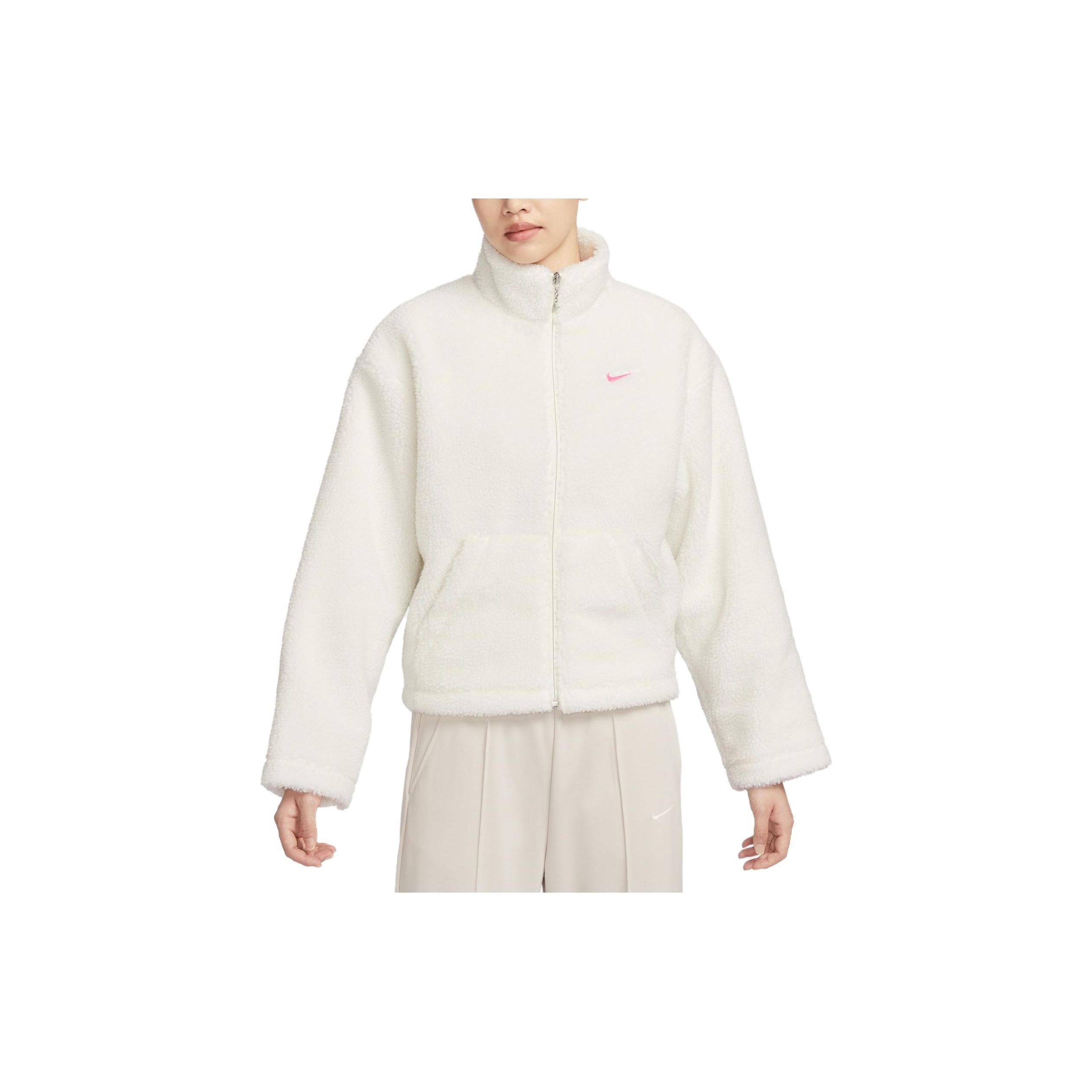 Nike Einfarbig Stehkragen Reißverschluss Lässig Locker Dicke Fleecejacke Damen Jacken Sail-White FV4009-133