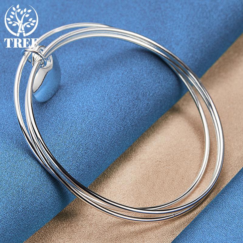Armband aus 925er-Sterlingsilber mit drei Ringen, glatt, herzförmig, Modeschmuck