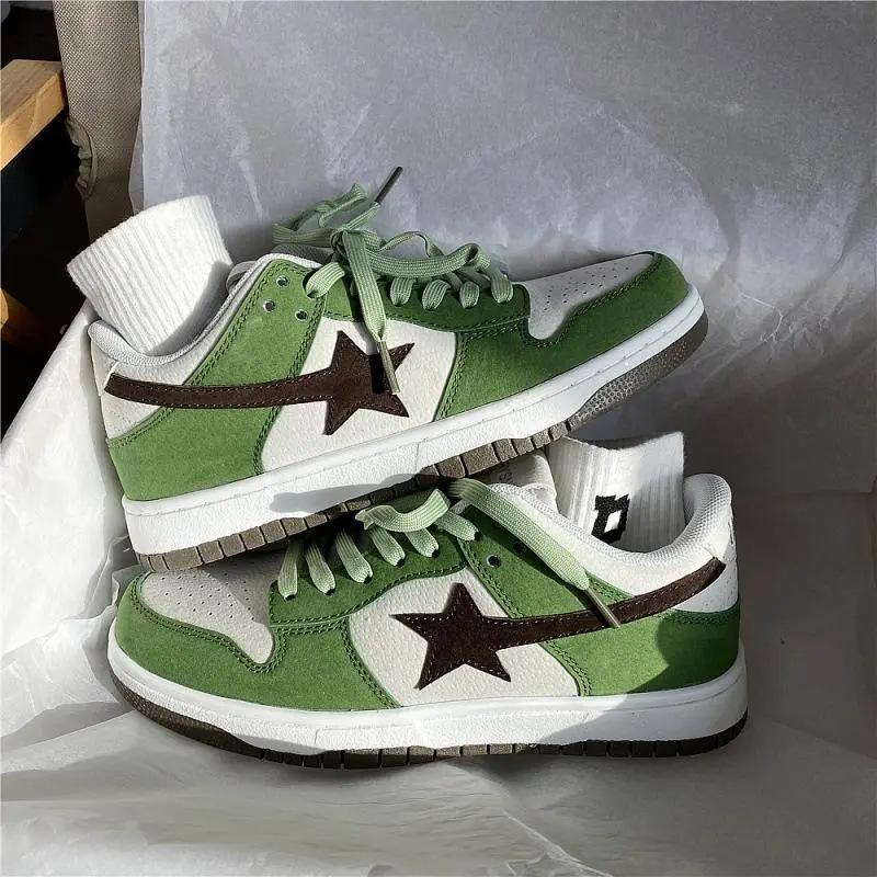 Low-Top Sneaker Damen Frühling Neue Studentin Freizeit Streetstyle Damen Nischenmode Retro Sneaker Frühling 40 grün