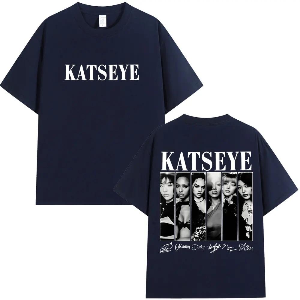 Katseye Grafische T-Shirts Oversized Y2k Streetwear Hip Hop Mode Herren Beliebtes T-Shirt 100% Baumwolle Oversized T-Shirts Streetwear M schwarz