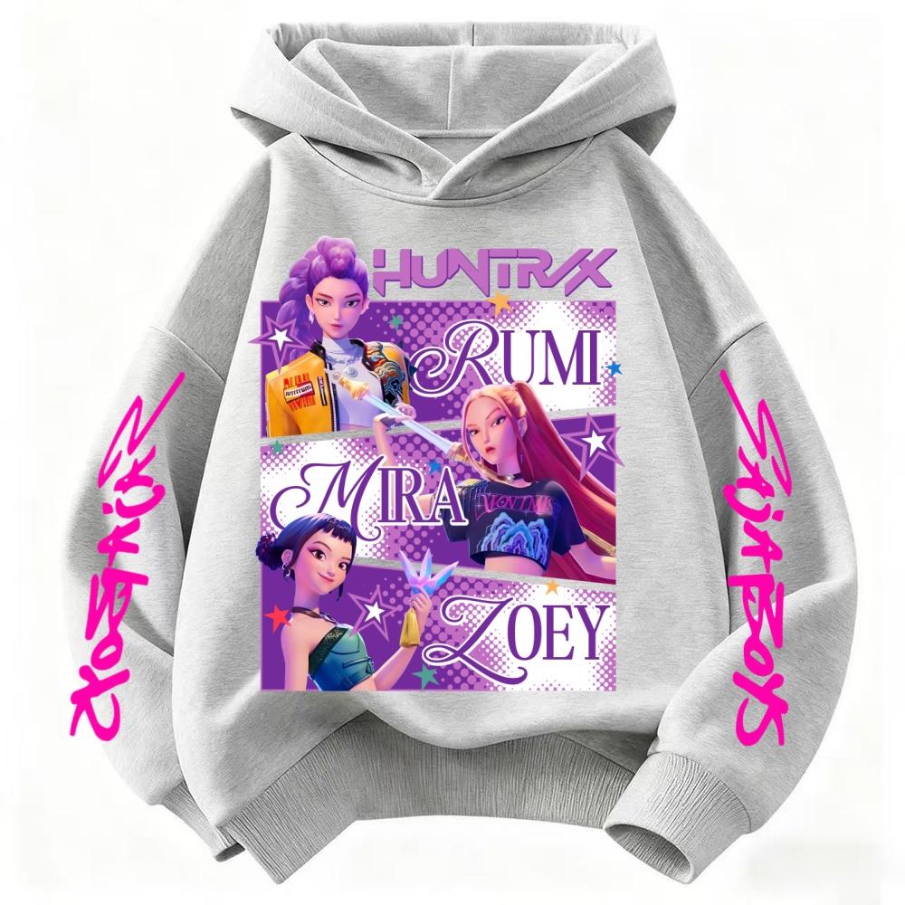 Huntrix Hoodie Kinder KPop Dämonenjäger Kleidung Prinzessin Mädchen Kleidung Mode Jungen Kleidung Frühling Herbst Sweatshirt Kinderoberteile 140 grau