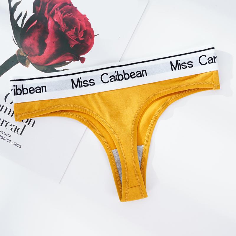 3 Stück Damen Nahtlose Baumwoll-Strings Slips Buchstaben Breiter Bund G-String Niedrige Taille Slips Unterwäsche L gelb