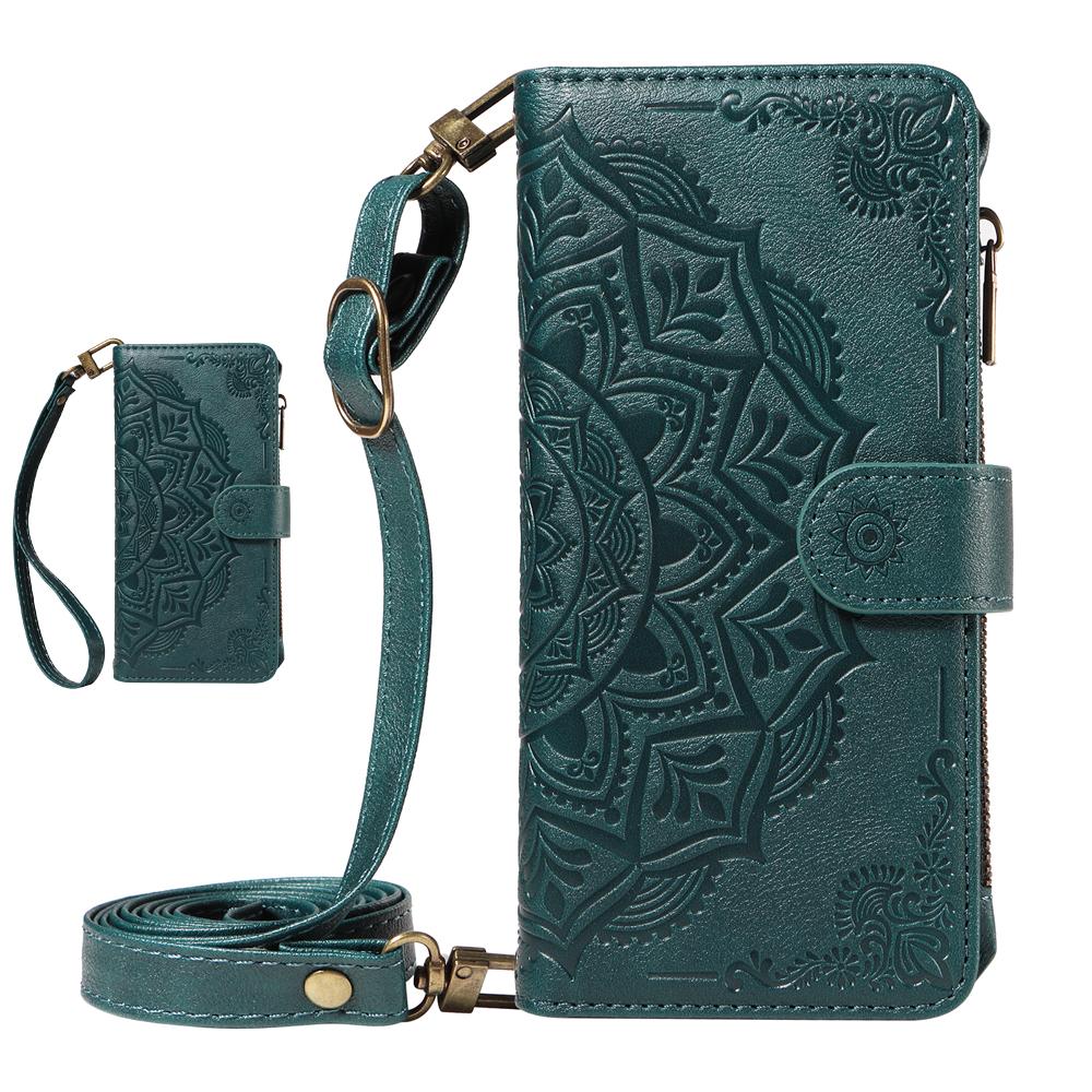 Mandala-geprägtes Leder-Portemonnaie Klapphülle für Samsung Galaxy S26 S25 S24 S23 S22 S21 S20 Ultra Plus FE Edge S10 S9 S8 S7 Galaxy S7 edge grün