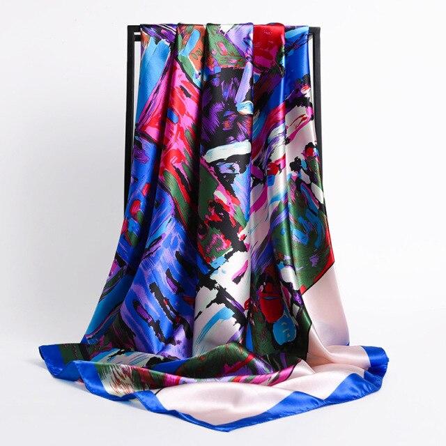 Fashion Floral Seide Quadrat Schal Frauen Satin Hijab Foulard Halstuch Druck Dame Schals Wraps Hairscarf Bandana 2021 Neue