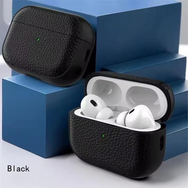 Hülle mit Lederstruktur für Apple Airpods 1 2 3 4 Pro air pods Wrieless Bluetooth Kopfhörer Schutzhülle Anti-Verloren Kopfhörertasche AirPods 3 schwarz