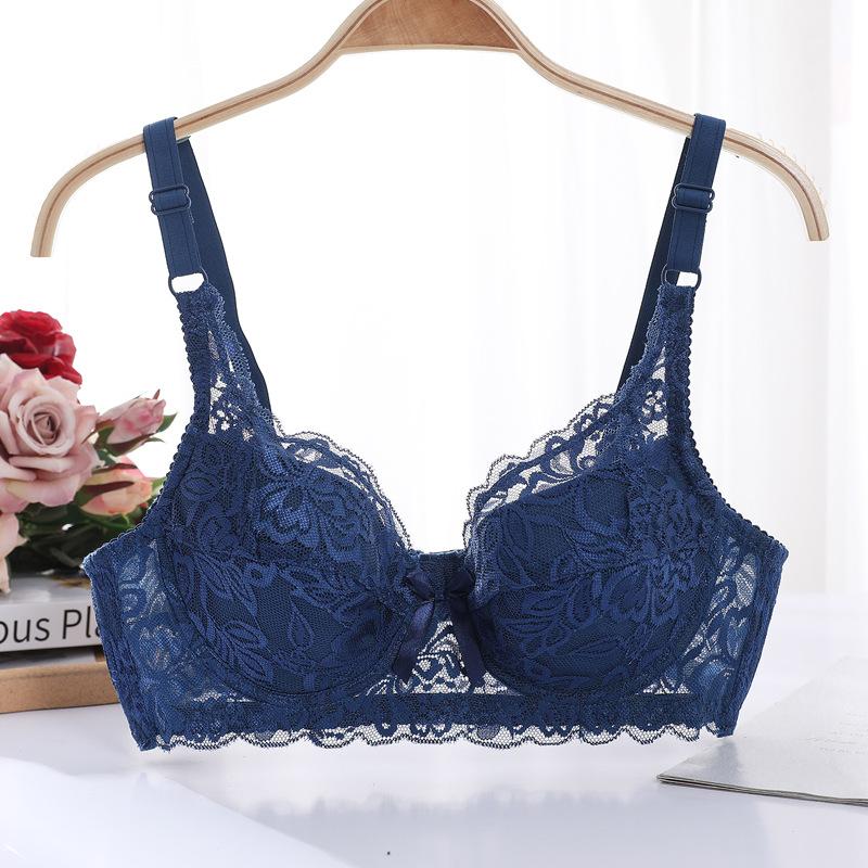 Damen Große Größen Unterwäsche Spitze Push Up BH Dünne Baumwolle Cup Unterwäsche BC 38/85 blau
