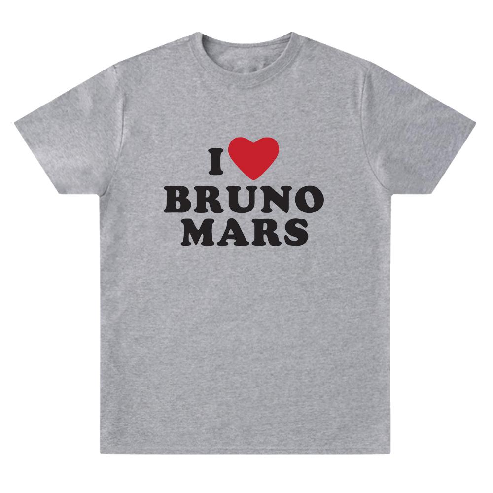 Ich liebe Bruno Mars Weiches T-Shirt Bruno Mars Aufdruck T-Shirts Damen Herren Lässiges Baumwoll-T-Shirt Rundhals Kurzarm Basic Oberteile Tägliche Kleidung XXL graue