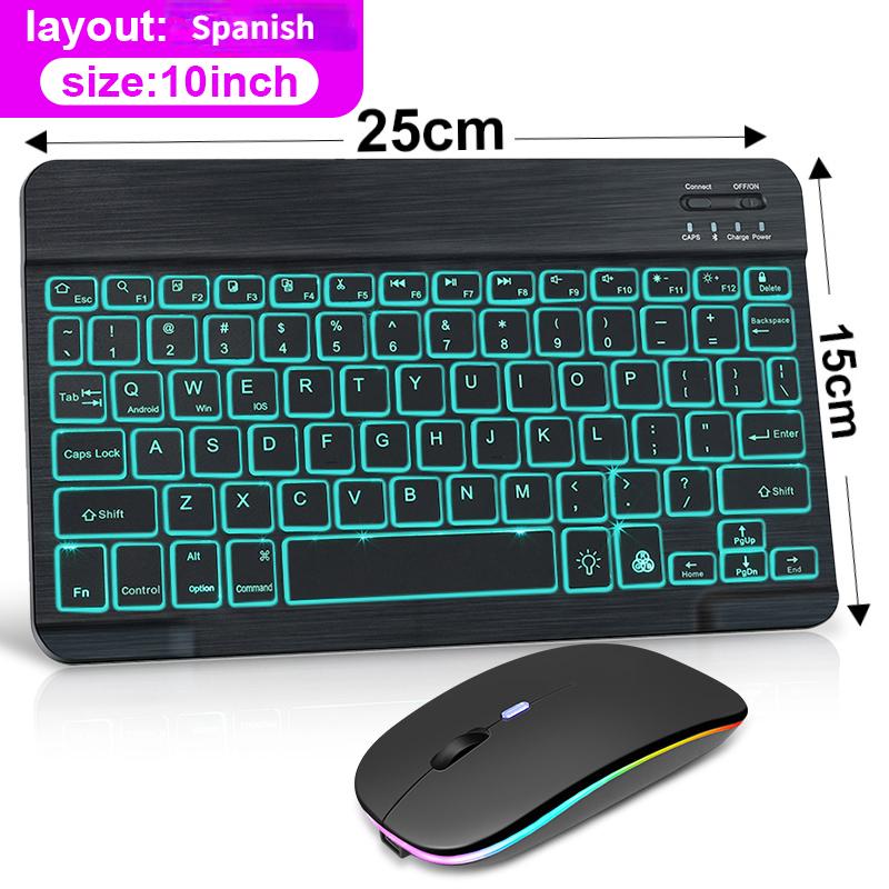 Kabellose Tastatur, Bluetooth-Tastatur und Maus, Spanisch, Russisch, Mini-Tastaturen, Tablet-Tastatur mit Hintergrundbeleuchtung für Phone Pro Spanish schwarz