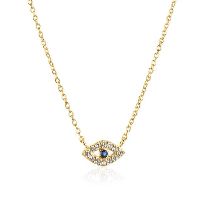 Winter 925 Sterling Silber Gold Locky Eye Blue Cz Anhänger Halskette Lange Kette Luxus Schmuck Kristall Modeschmuck gold