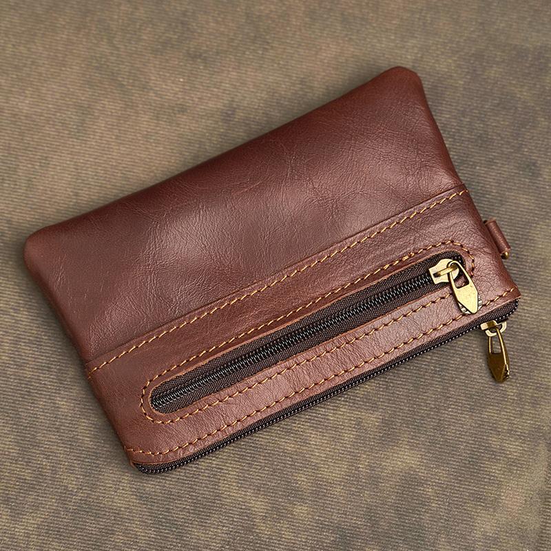 Echtes Leder Geldbörse für Männer Frauen Mini Zipper Brieftasche Kleine Geld Tasche Tasche Weibliche Geld Brieftaschen Männer Karte Halter dunkelbraune