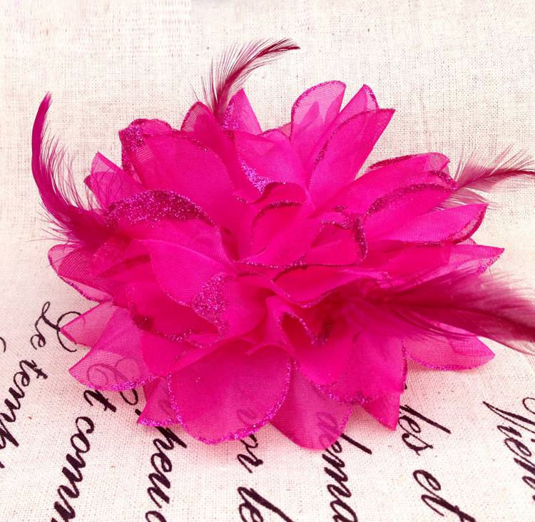 Fascinator-Corsage, 1 x Blumen-Feder-Brosche, Hochzeit, Kugelkopf-Haarspange 12.5x12.5cm hellrosa