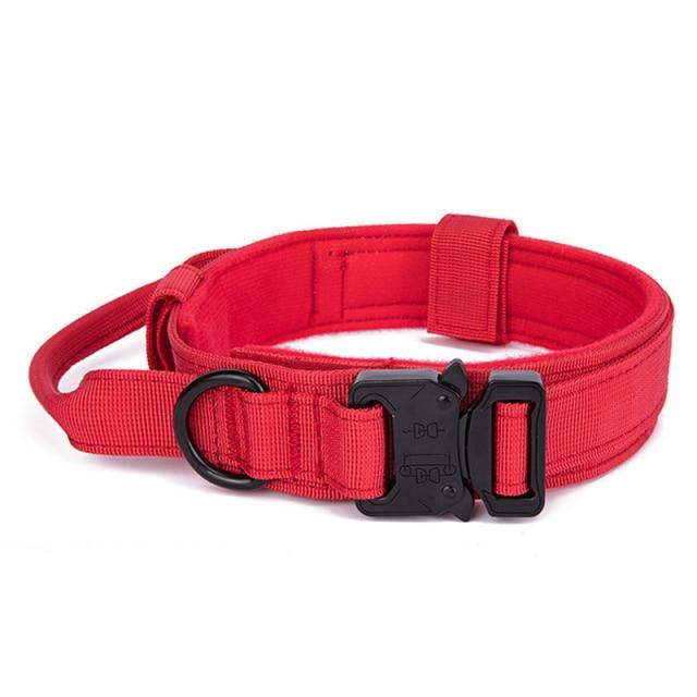 Taktische Hundehalsbänder, Outdoor-Traktion, Militär-Haustierhalsband, langlebiges 1050D-Nylongewebe, mittlere und große Hundetraining mit Griff XL rot