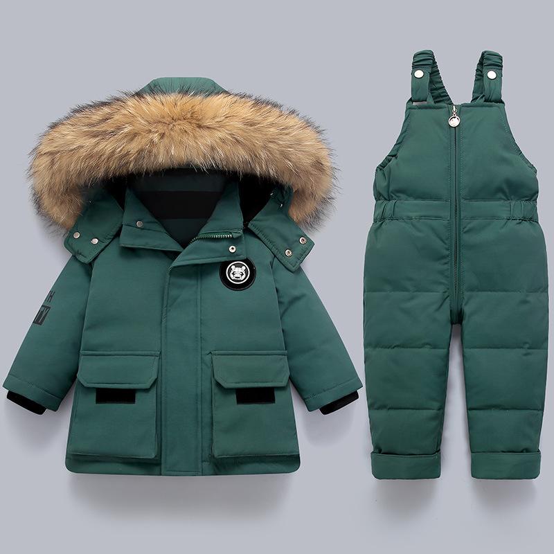Kinder Kleidung Set 2 stücke Baby Winter Warme Daunen Jacken Jungen Verdicken Overall Infant Overalls Baby Mädchen Kleidung Kinder Schneeanzug 110(4T) grün