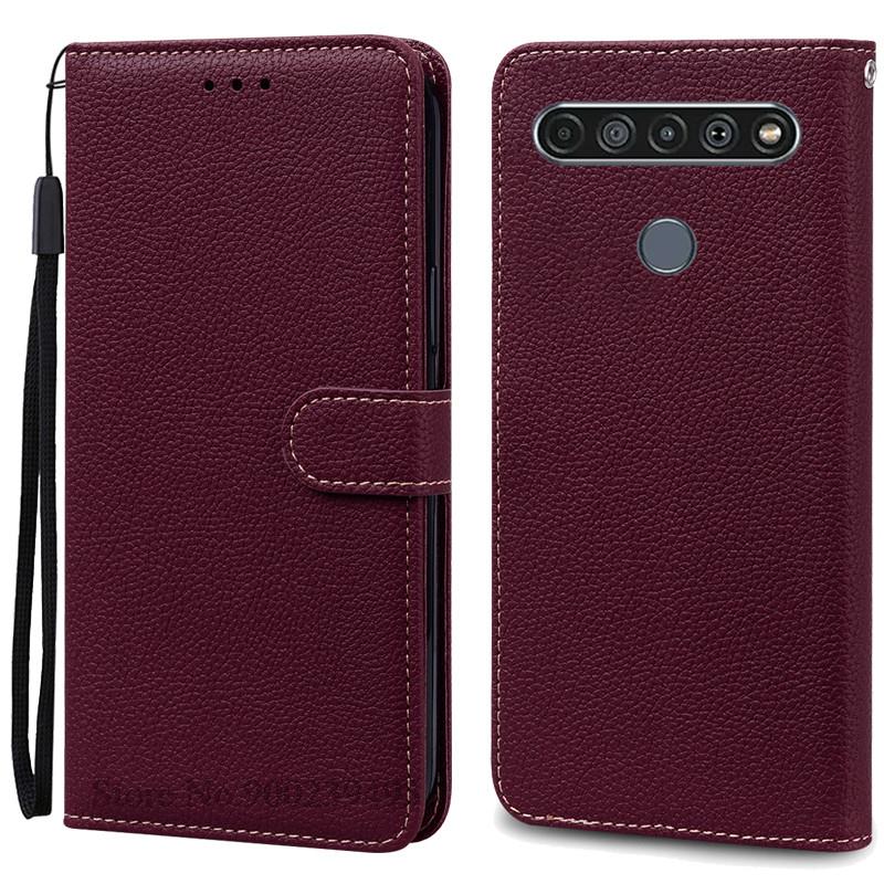 Für LG K61 Hülle Weiche Silikon Leder Brieftasche Flip Case Für LG K61 Hülle Coque Für Fundas LG K61 LGK61 K 61 Handyhüllen Schale for LG K61 wein rot