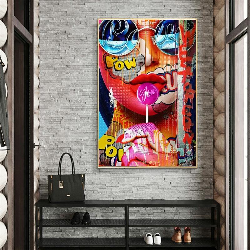 Graffiti-Kunst von Mädchen Leinwandgemälde an der Wand Kunst Poster und Drucke Abstrakte Street Art Bild für Wohnzimmer Wand Dekor 21*30cm red