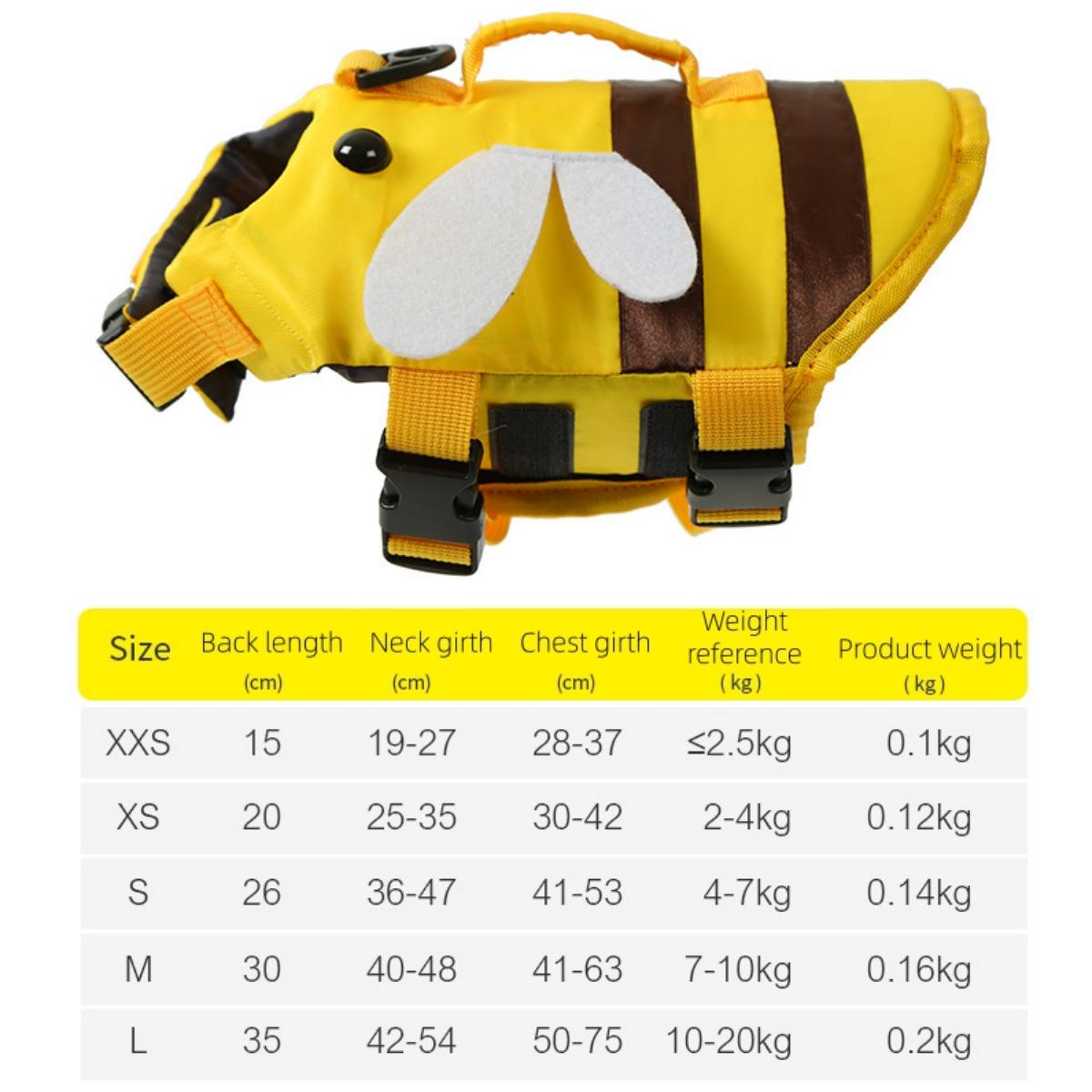 Katzen Schwimmweste Kleine Biene Haustier Hund Schwimmweste Weich Verstellbar Hund Schwimmkleidung Atmungsaktiv Sommer Badekleidung Kleidung Outdoor (YELLOW,M) gelb