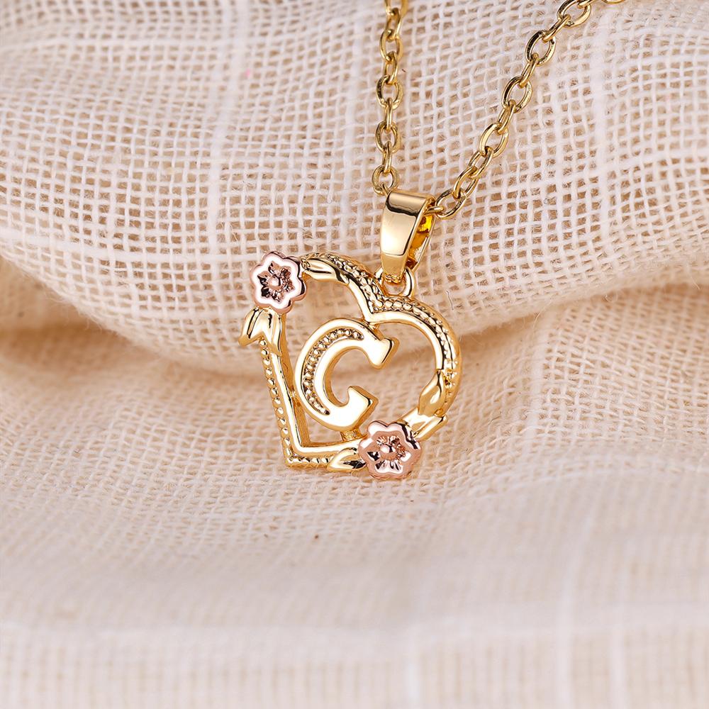 AZ Buchstaben Gold Farbe Blume Initialen Halskette Frauen Mädchen Herz Brief Choker Halskette Beste Geschenke Alphabet Schmuck G gold