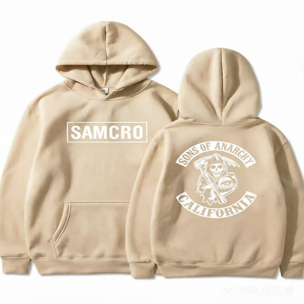 Sons of Anarchy SAMCRO Doppelseitiger Druck Streetwear Männer Frauen Harajuku Marke Design Hoodie Herren Übergroße Pullover Sweatshirt XXL khaki/weiß