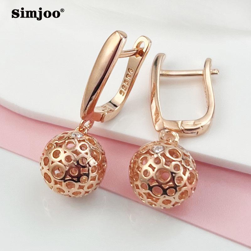 SIMJOO Einfache Zirkon-Ohrringe, 585er Roségold, glasierte Kugel-Ohrringe, Damenmode-Ohrringe