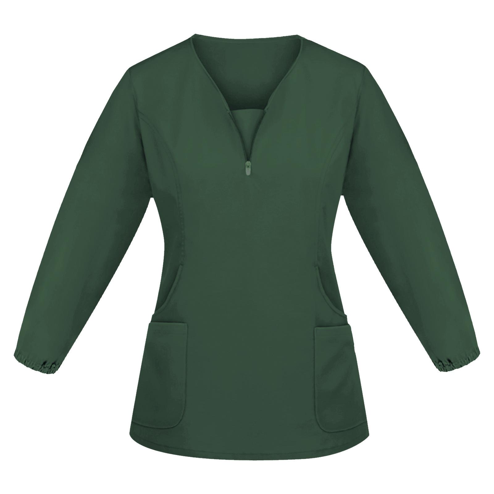Hochwertige Unisex-Krankenhaus-Arbeitskleidung mit langen Ärmeln, Stretch-Peeling-Top, Krankenschwesteruniform mit V-Ausschnitt und Tasche L armee grüne