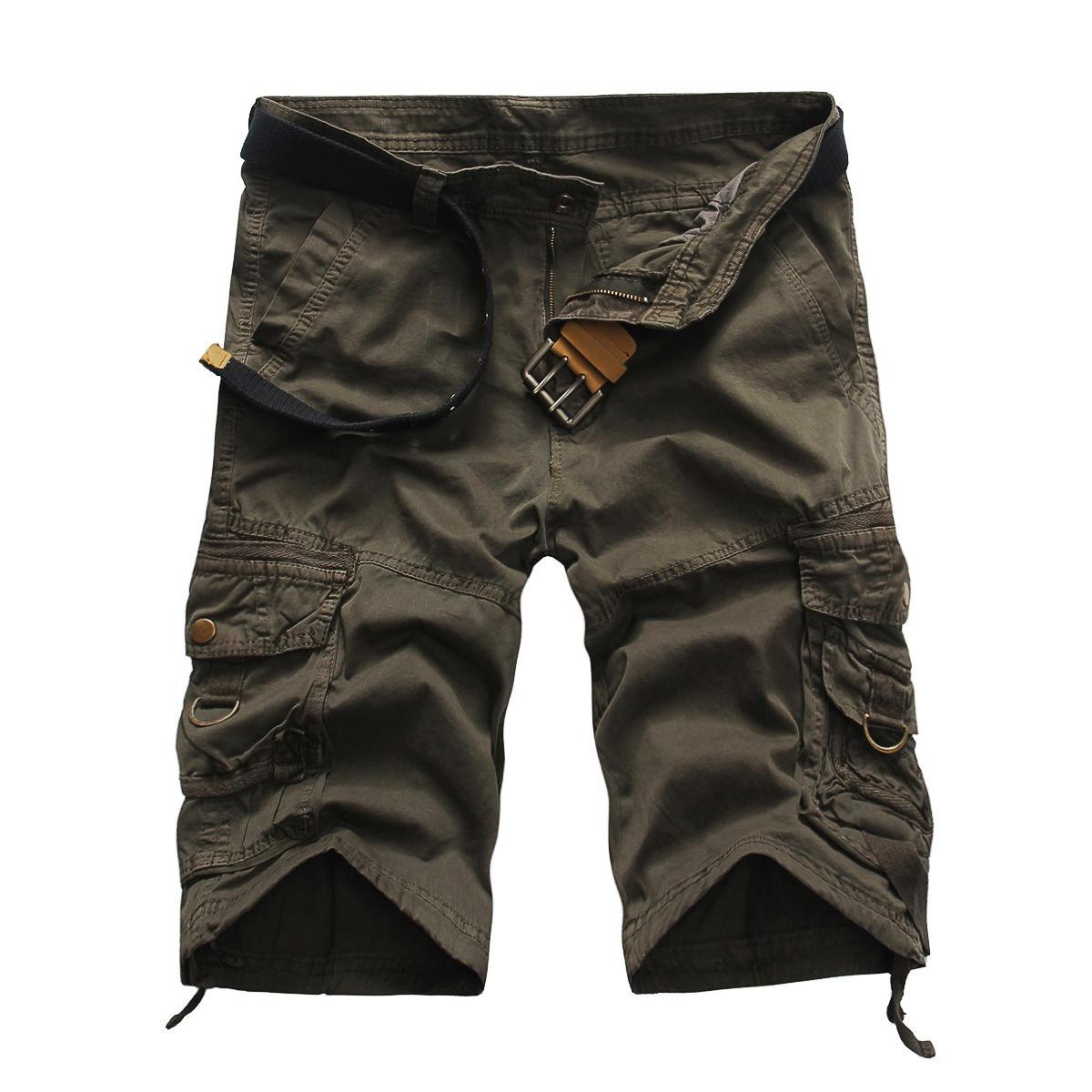 Herren-Cargo-Shorts, lockere Camouflage-Shorts mit mehreren Taschen, einfarbige Shorts, mittelhohe All-Match-Shorts 30 grau