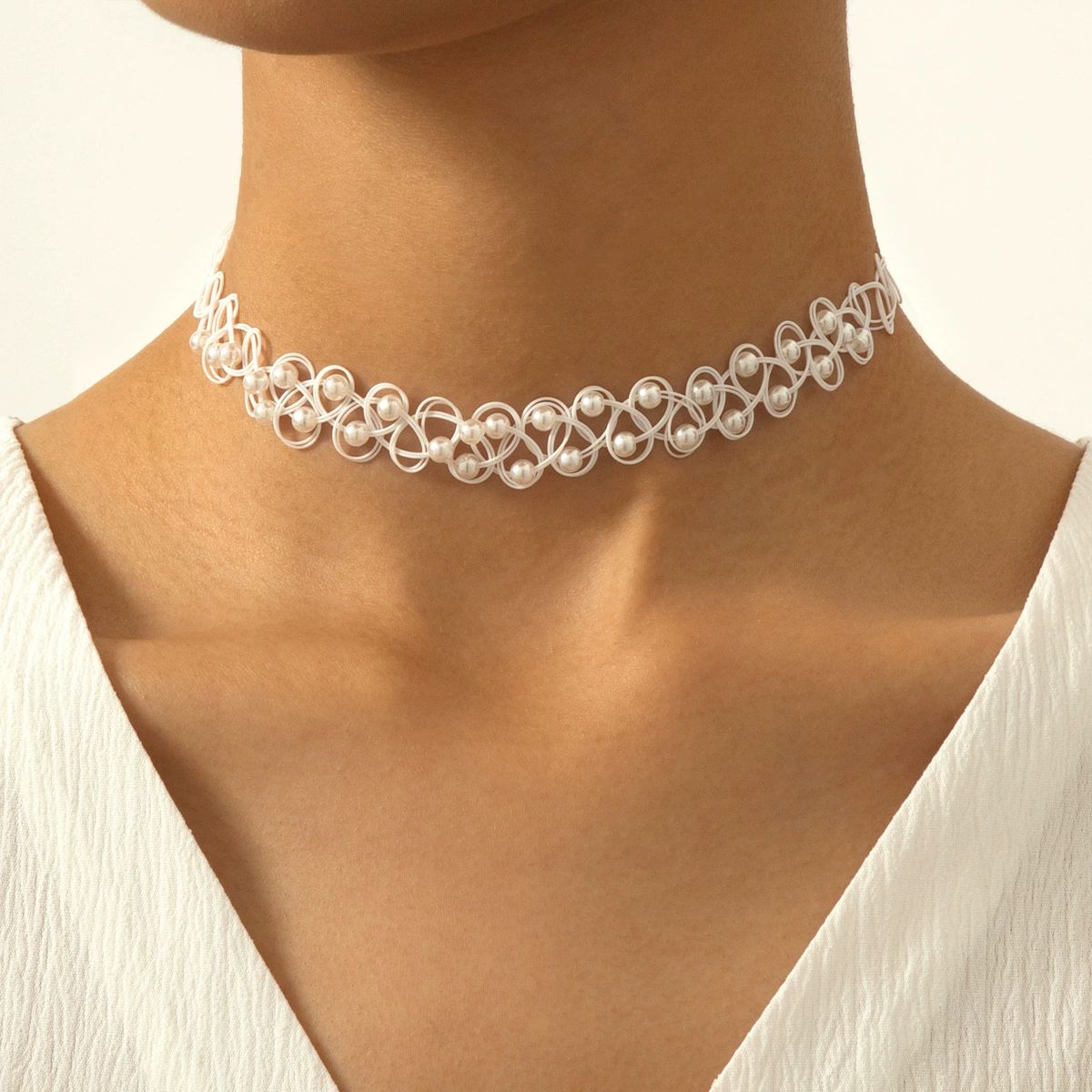 Bunte Reisperlen Elastisches Tattoo Choker Halskette Persönlichkeit Halskette Schmuck Halskette