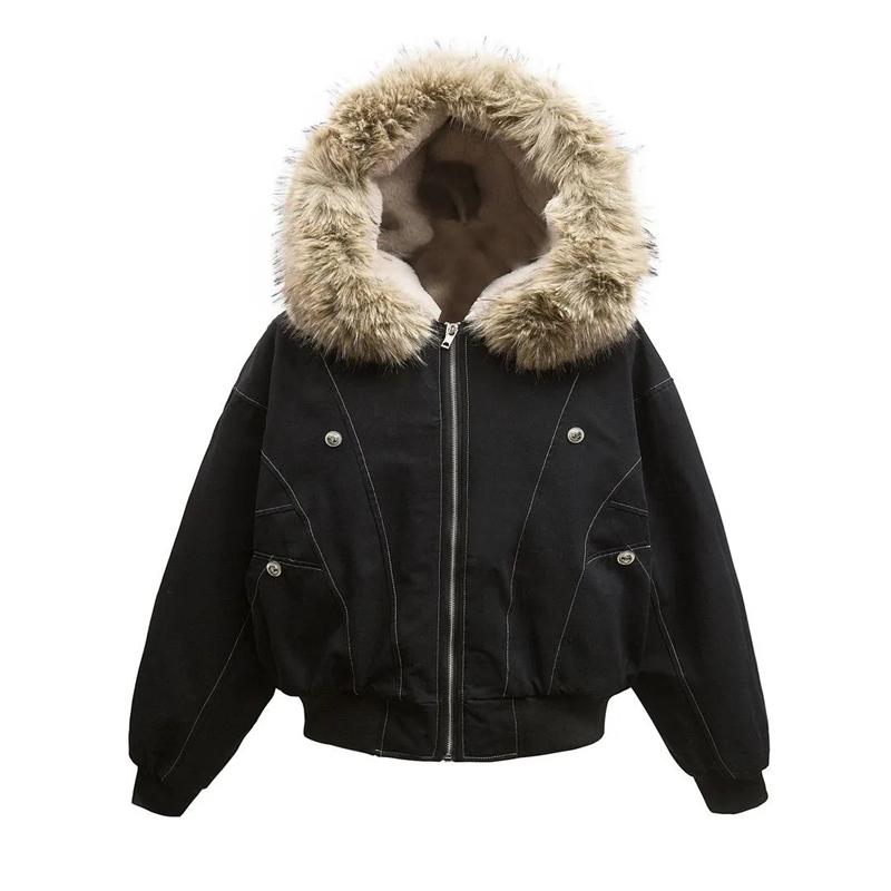 Winter Herrenmantel Neu Lässig Dick Warm Damen Parka Mantel Streetwear Locker Mit Kapuze Kunst Nerz Kragen Paar Kurzer Mantel S schwarz