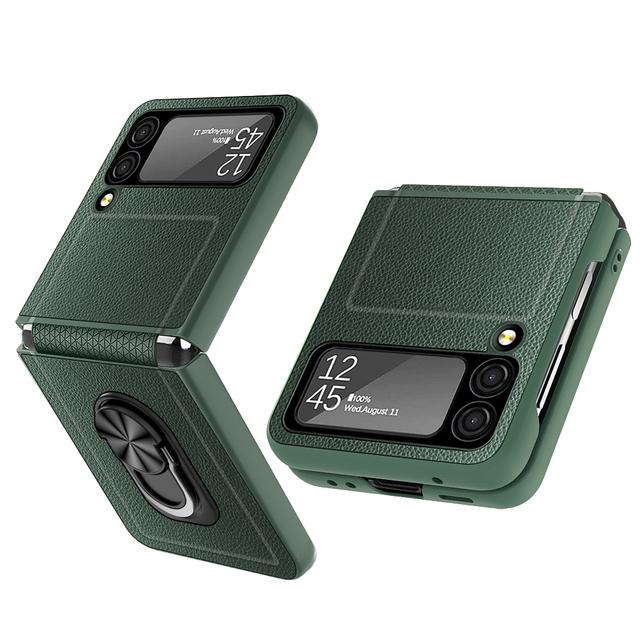Anti-Schweiß-Ständerring Ledertasche für Samsung Galaxy Z Flip3 5g Flip 3 Anti-Drop-Handytasche Fundas for Galaxy Z Flip 3 grün