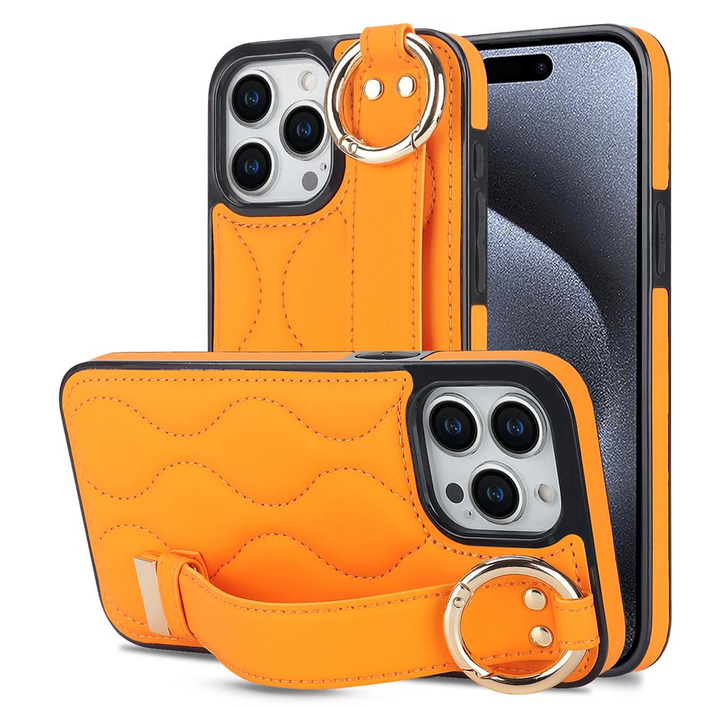 PU-Leder-Ring-Handgelenkschlaufe-Telefonhülle für IPhone 15 14 Plus 13 12 Mini 11 Pro Max X XS XR 7 8 Plus-Halter, stoßfeste Abdeckung iPhone 14 Plus orange