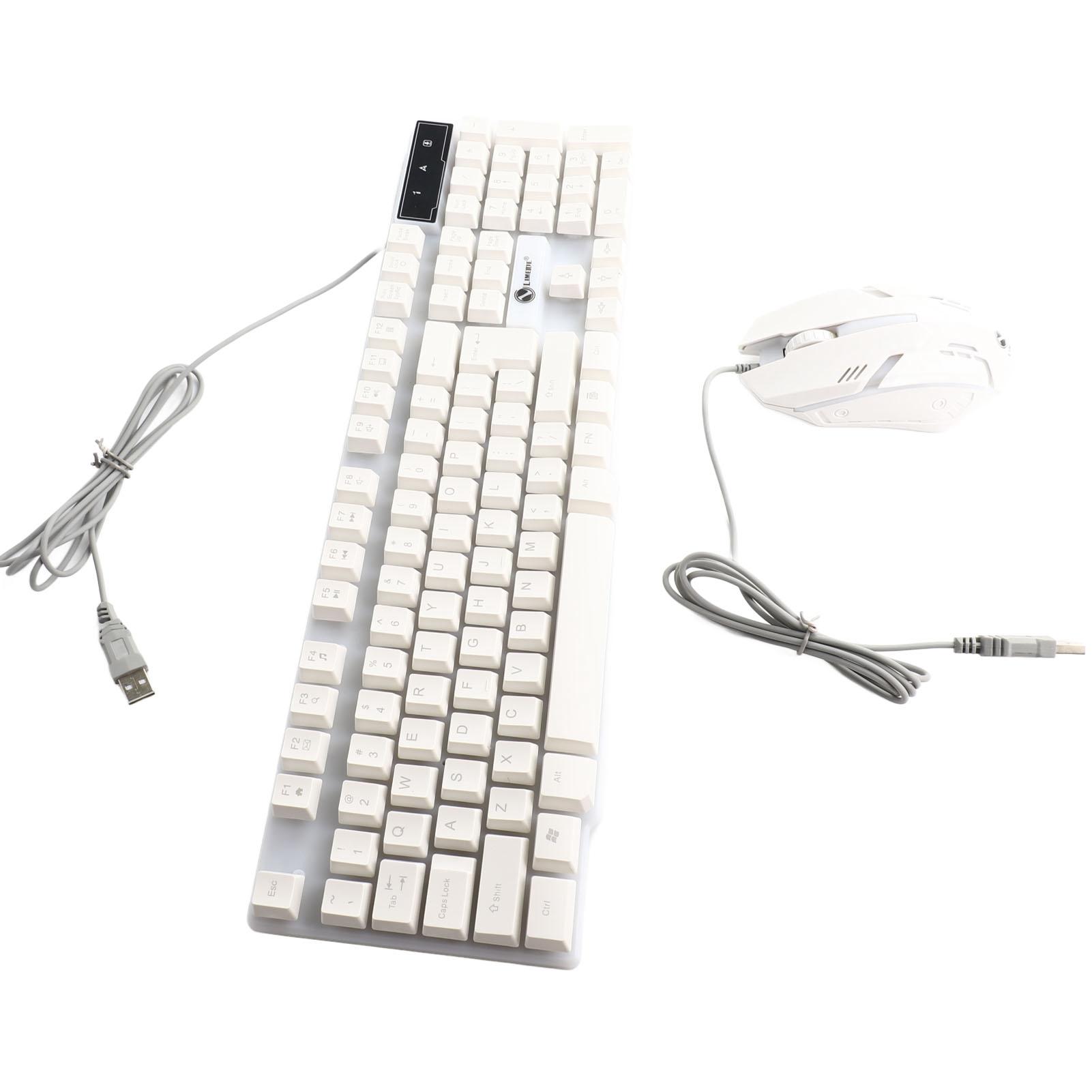 USB-Gaming-Tastatur und USB-Maus-Kombination, LED-Hintergrundbeleuchtung, fest, langlebig, bunt, leuchtend, Gaming weiß