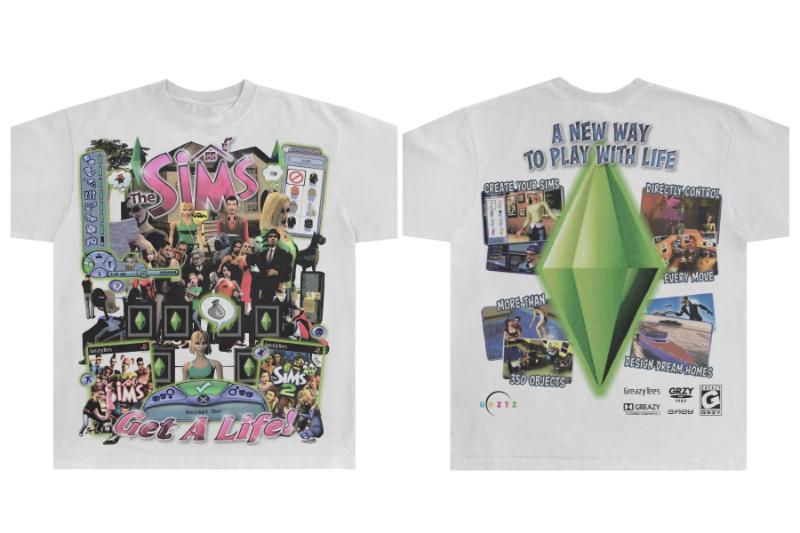 The Sims Classic Sommer T-Shirt Baumwolle Druck Kurzarm Trendiges Mode Top Lässige Lockere T-Shirts Oversized Streetwear Unisex Damen Top M gray