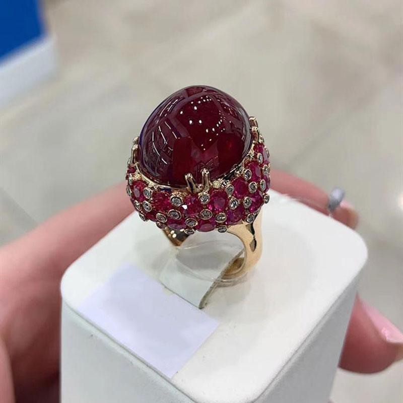 Lila Vergoldet 14K Roségold Eingelegter Ovaler Rubin Verlobungsringe Für Frauen Verstellbar Luxus Übertrieben Punk Schmuck resizable