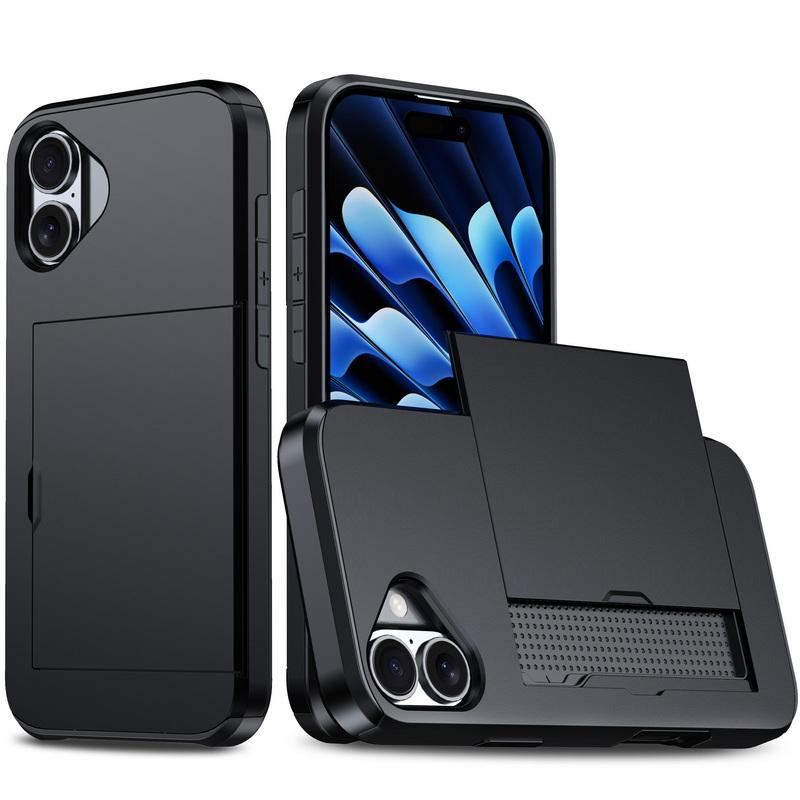 Für iPhone 16 Pro Max 15 Pro 14 Plus 13 12 11 Pro Max Xs Max Xr 8 7 Plus Brieftasche Kartenhalter Schiebeschlitz Schlanke, harte PC-Hochleistungsschutzhülle iPhone 11 schwarz