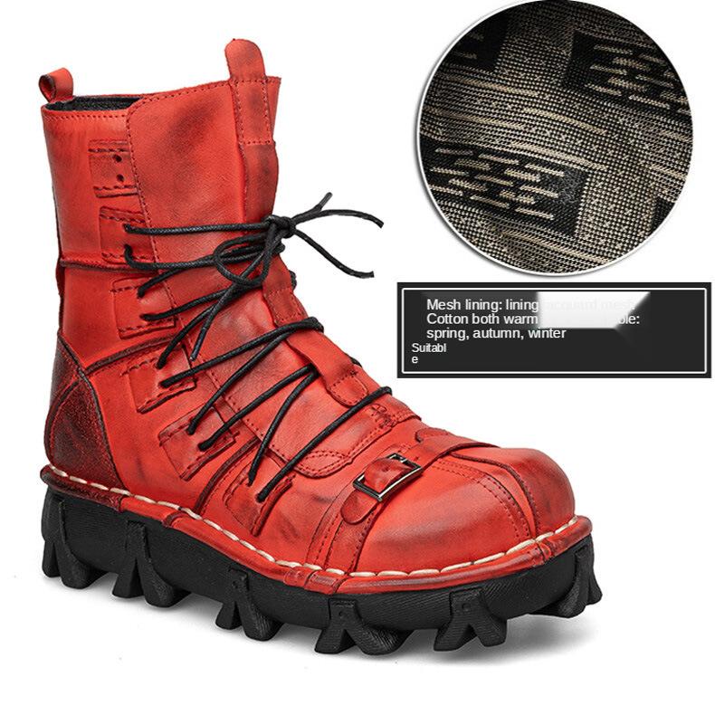 Männer Echtes Leder Motorrad Stiefel Wüste Taktische Stiefel Stiefeletten Winter Schuhe Militär Kampf Stiefel Schädel Punk Stiefel 43 rot