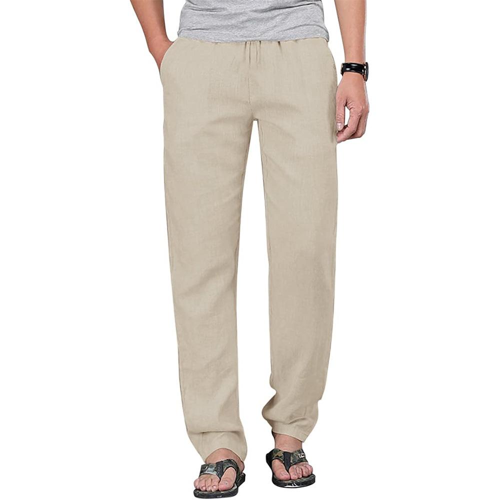 Herrenhose aus Baumwollleinen mit Kordelzug, elastische Taille, lässige Jogginghose, Yogahose, Strandhose, Baggy, lockere Jogginghose XXXL beige