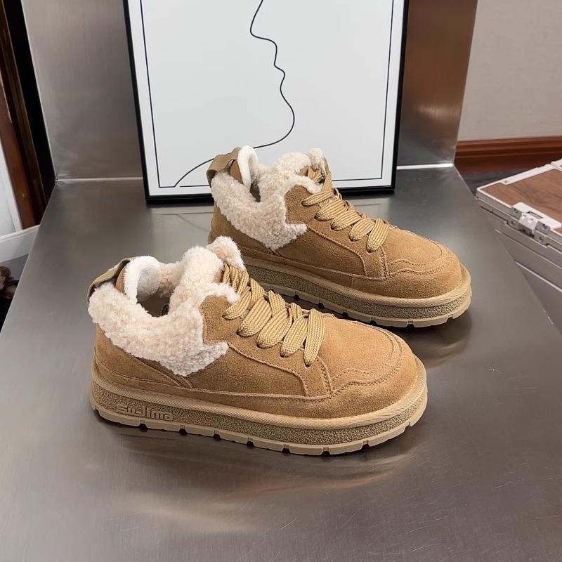 Mode Damen Freizeitschuhe Schneestiefel Herbst und Winter 2024 Neue Mode Retro Plüschisolierung Dickbesohlte Baumwollschuhe Thermostiefel 39 kamelfarben
