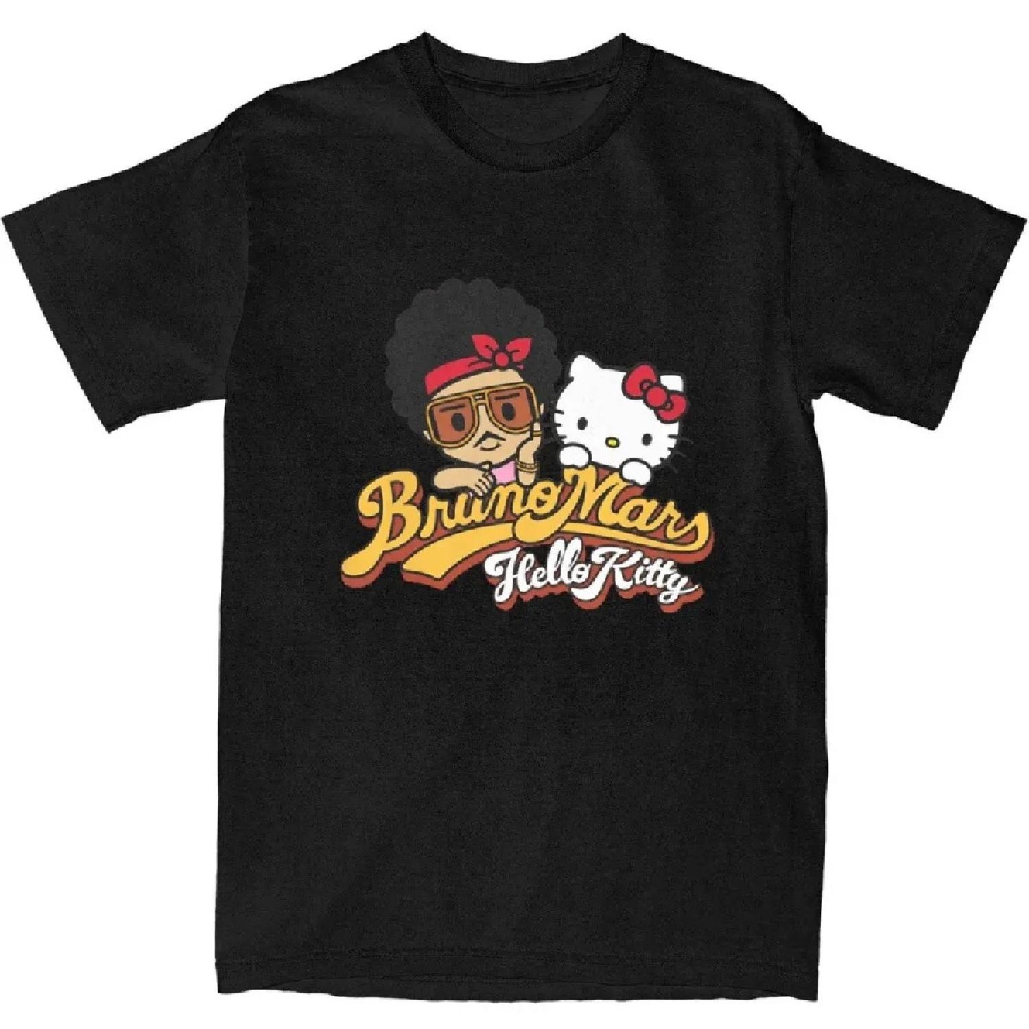 Haikyuu T-Shirt Bruno Mars Hello Kitty Reine Baumwolle T-Shirts Mode T-Shirt für Männer Sommer Y2K Retro Design Kurzarm Top Tees M schwarz