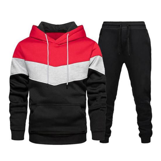 2 Teile/satz Männer Sport Outfit Mit Kapuze Lange Ärmel Front Taschen Sweatshirt Elastische XL rot