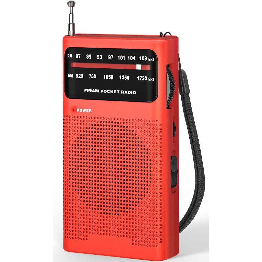 Taschenradio, batteriebetrieben, FM-AM-Radio, klein, mit tollem Empfang, Lautsprecher, Kopfhöreranschluss, kleines Radio mit AA-Batteriebetrieb rot