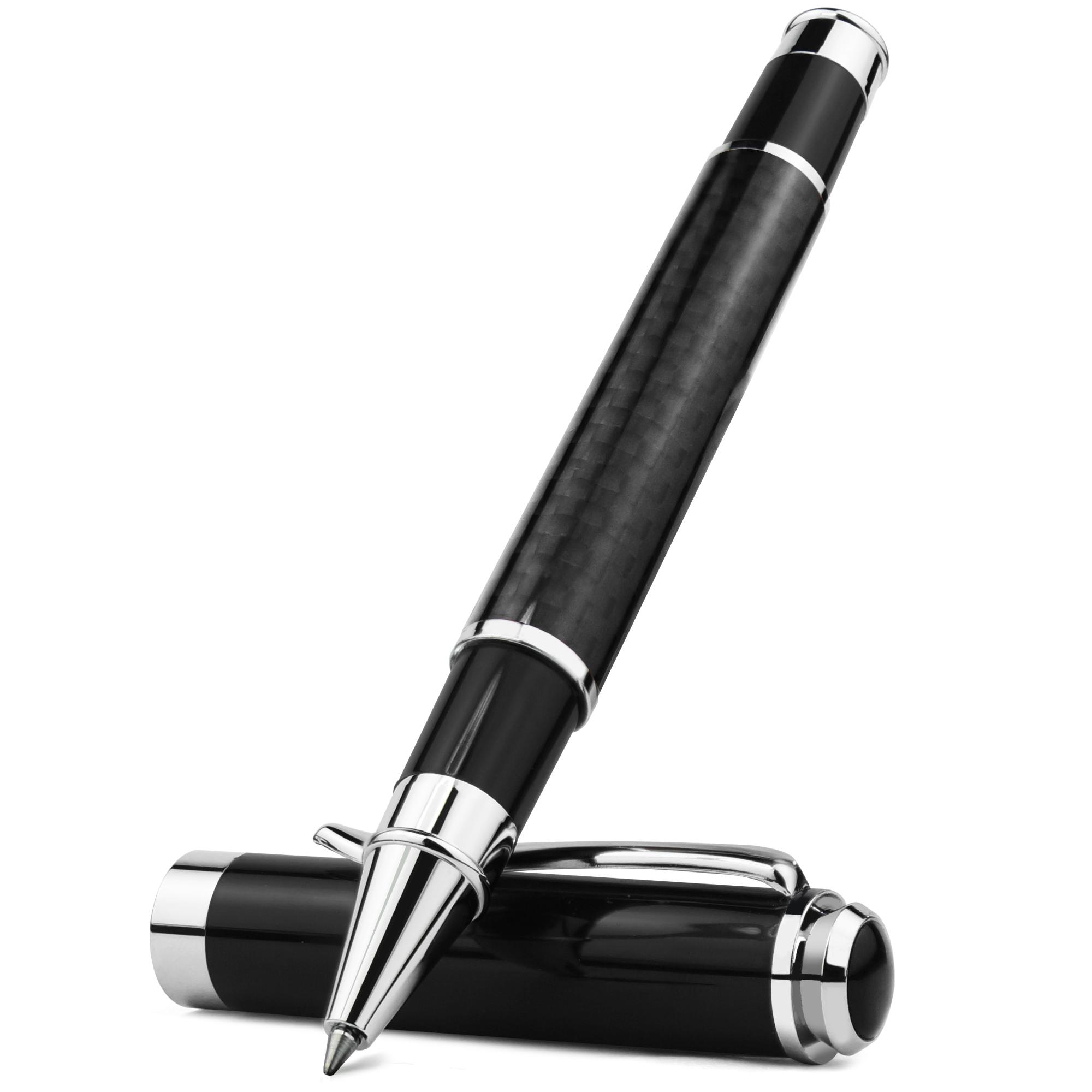 Carbon Fiber Signature Pen Business Pen Premium Metall Gelschreiber Micro Point 0,5 mm schwarze Tinte Kugelschreiber mit sanftem Schreibgefühl schwarz