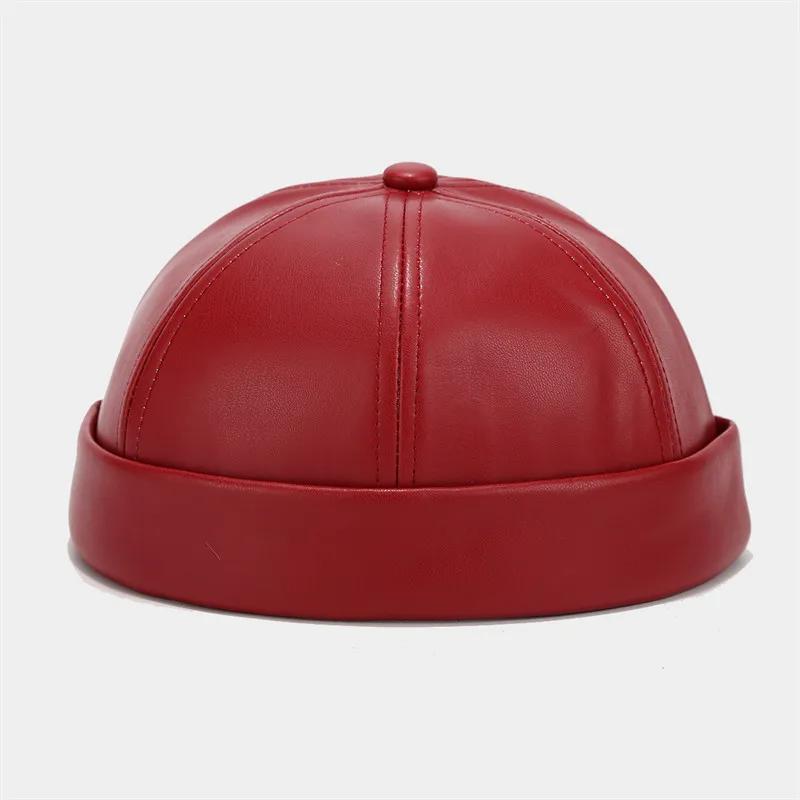 Frühling Einfarbige Docker-Mütze Schirmlose Mütze Beanie-Mützen Verstellbar Vermieter Matrosenmütze Herren und Damen 122 56-60cm wear rot